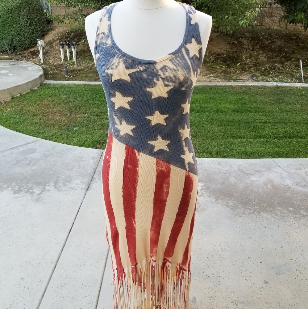 T Party American Flag Fringe Dress